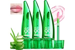 Mrettick 3PCS Aloe Vera Lip Gloss, Long Lasting Nutritious Lip Balm Moisturizing Aloe Vera Lip Oil for Lip Treatment and Dry Lips, Color Changing Lipstick Tinted Lip Balm Set (A)