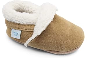 Dotty Fish Pantoufles en Daim Pour Bébé et Enfant, Pieds Nus, Antidérapants, Doublés Polaire, Chaussons d'hiver, Garçons et filles 0-5 Ans