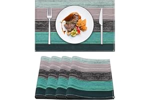 HANRUNSI Manteles Individuales de Mesa Elegantes Manteles Individuales de Lino 32x45cm Juego de 4 Manteles Individuales Resistentes al Calor Antideslizante Fácil de Limpiar Impermeable Salvamanteles (Azulado)