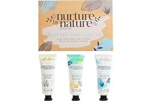 ‎NURTURE BY NATURE BOTANICALS Nurture by Nature | Hand and Foot Cream Care Gift Set | 3 x 30ml | Deeply Moisturising Organic Hand Cream, Citrus, Shea Butter, Oat, Milk, Aloe Vera| Birthday Gift Set for Women | Travel Friendly