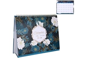 WATDENYFINE Dreamy Flower Desk Calendar 2025-2026 Calendar 2025 UK with Beautiful Cover Foldable Desk Planner Table Calender 2026 with List Thick Paper Academic Year Standing Flip Calender 25"x21", Blue Flowers