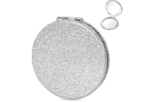 Colexy 2 x Miroir de Poche Portable Miroir de Poche Rond 7cm Miroir Compact Brillant Argent Filles Double Face avec Grossissement 2X Parfait pour Maquillage et Voyage