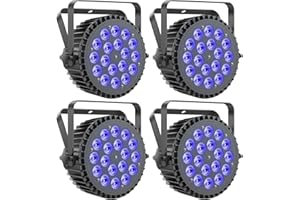 Ukfog 4PCS RGBWA UV Focos Par LED 200W, 18 LED Luces Escenario 7/10CH con Estroboscópica y Activación Sonido, Luces Discoteca para Espectáculos Bares Fiestas Bodas Halloween