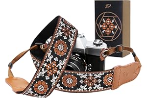 Padwa Lifestyle Pasek do aparatu - dwuwarstwowe końcówki ze skóry bydlęcej, szerokość 5 cm, czysta bawełna, haftowany, tkany pasek na aparat, regulowany uniwersalny pasek na szyję i ramię do