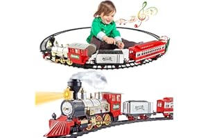 deAO Tren Electrico Juguete Niños, Tren Arbol de Navidad con Efecto Humo, Luces, Sonidos y 4 Coches, Navideño Decoración Juguete Niño 3 años, Regalos de Cumpleaños y Navidad para Niños y Niñas