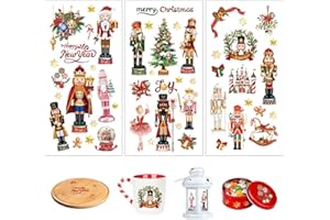 Joeyan Christmas Rub On Transfers, 3 Sheets Xmas Nutcracker Stickers Transfer Decals for DIY Crafts Furniture Wood Glass Metal Canvas Porcelain Paper Plastic Fabric Decorations, 15x30CM