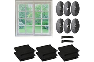 WGDVVJV Fly Screens for Windows 6 Packs Window Screen 130 x 150cm Window Netting for Insects with 6 Rolls Velcro Tape Self Adhesive Insect Mesh Window Net Mosquito Net Window Black