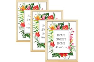 MG Design Lot de 3 Cadres Photo 40 x 60 cm en Bois Massif – Naturel, avec Verre Acrylique – à Suspendre ou à Poser, Orientation Verticale ou Horizontale – pour Photos, Affiches, Puzzles