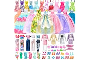 Sekepingo 41pcs Conjuntos Compatible con Barbie, 2 Vestidos Noche,2 Trajes Baño,10 Vestidos Cortos,10 Pares Zapatos,10 Perchas,5 Bolsas y 2 Juegos de Estilos Sólidos para Muñecas de 11.5"
