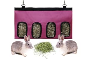 LENPESTIA Sac de Foin Lapin Sac a Foin Cochon d'Inde Sac Distributeur de Foin mangeoire à Foin pour Lapin Chinchilla Hamster Petits Animaux (4 fenêtres, Rose)