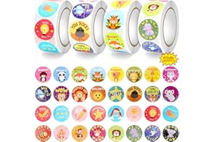 YUEHUABAO 2000 PCS Reward Stickers for Teacher, 4 Rolls Kids Praise Stickers Animal Teacher Supplies Stickers Well Done Stickers Cartoon Motivational Stickers for Children Students Kids (32 Styles)
