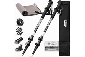 Terra Peak® Bastones de Senderismo telescópicos de Carbono o Aluminio (Plegables, ultraligeros, Extensibles) - Palos Trekking y Nordic Walking para Hombre y Mujer con Toalla Gratis