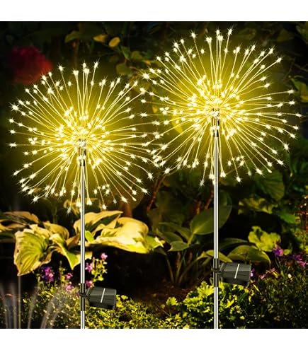 Lot 2 Lampes Solaires Noël Extérieur 150 LED - Pissenlit Feux D'Artifice 8 Modes