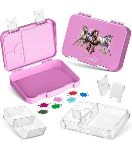 My Vesperbox – Contenitore porta pranzo per bambini, con 4 + 2 scomparti, estremamente robusto, ideale per l'asilo e la scuola (colore blu, disegno di un trattore con rimorchio