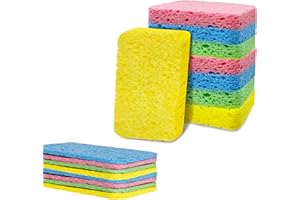HIQU AND HIST 8 sztuk skompresowanych gąbek celulozowych, naturalna gąbka do czyszczenia naczyń, odporna na zarysowania, trwałe naczynia z powłoką zapobiegającą przywieraniu, do domu, kuchni, łazienki, samochodu, szkła, okien, 4 kolory