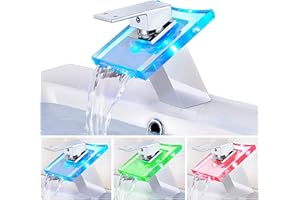 Itian LED Grifo de la Cascada de Cobre Lleno Llevó el Grifo, la Temperatura de Color de Cristal Iluminada Grifo del Lavabo