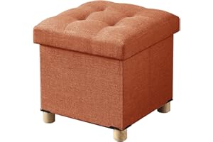 BRIAN & DANY Baúl Plegable Cuadrado Taburete de Almacenamiento Tapizado en Esponja con Patas de Madera Maciza, 38 x 38 x 38 cm, Naranja