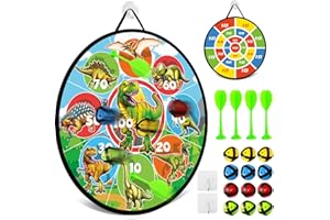 GUIFFLY Kids Dart Board Set, 26 inch Double Sided Dinosaur Darts Board with 12 Sticky Balls 4 Darts, Velcro Dart Board for Kids Montessori Toy Party Games Toys Gifts for 3-12 Year Boy Girl