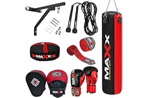 MAXX PRO BOXING GEAR Maxx Home Gym Boxing Punch Bag Set (3ft, 4ft, 5ft) with Gloves, Focus Pads, Floor Anchor Bracket, Rope, Hand Wraps & Chain – Complete Training Kit
