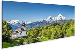 ISLANDBURNER, Bild Bilder auf Leinwand Schöne Berglandschaft in den bayerischen Alpen mit Wallfahrtskirche Maria Gern und Watzmann-Massiv im Hintergrund Nationalpark Berchtesgadener Land Bayern Deutschlan