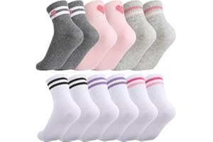 Zuimei 6 Pairs Kids Socks Junior Cotton School Sports Socks, Crew Athletic Sock with Retro Stripes Hearts, Casual Stretchy Sock for Girls and Boys 6-12 Years(Hearts Stripe)
