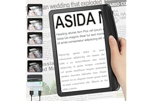 TOBEGIGA 5X Rechargeable Magnifying Glass for Reading, Full Page Magnifier with Dimmable LED, Lightweight HandHeld Magnifying Glass with Light for Reading Books, Newspaper, Small Print for Seniors