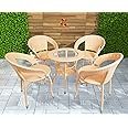 Corazzin Patio Seating Chair And Table Set Garden Coffee Table Set With 1 Table And 4 Chairs Set Outdoor Furniture (Cream) - Rattan