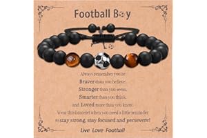 JUGNAW Football Bracelet Gifts for Boys, Football Coach Gifts for Men, Football Gifts for Teenage boys Tiger Eye Stone Bracelet - Birthday Christmas Graduation Gifts for Son Grandson Nephew Brother