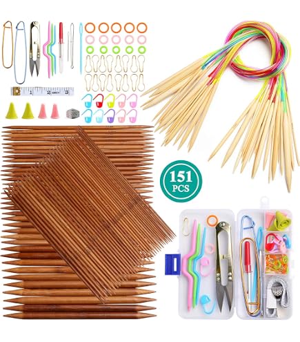 Coopay Kit Aiguilles Circulaires 35 Pièces,18 Paires Aiguilles à Tricoter Bambou 100cm Longue Tailles Différentes 2,0mm à 10mm,Aiguilles Double Pointe Tricot pour Les Ferventes du Tricotage