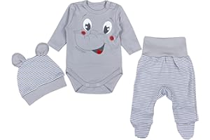 TupTam Baby Mädchen Jungen Bekleidungsset Langarmbody Hose Mütze mit Aufdruck Spruch 3 teilig