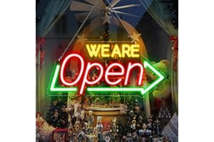 LEDLIGHTSWORLD LED Neon We Are Open Signs for Business, 16''x 7.8'' Ultra Bright Open Sign with USB Powered, Neon Open Sign Electric Light Up Sign for Stores, Bars, Hotel, Wall Decor（Red&Green&Yellow）