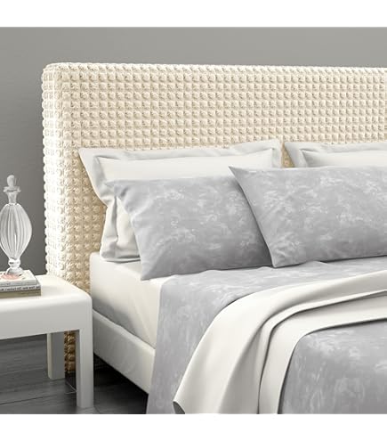 Copritestata Letto Elasticizzato - Tessuto Morbido Bolle, Vari Colori, Crema - Foto 10