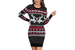 Litherday Christmas Jumper Dress for Women UK Knitted Christmas Dress Long Sleeve Sweaters Winter Crewneck Pullover Jumper Dress for Xmas Party