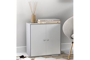 URBNLIVING 2 Tier Wooden Storage Cabinet (Grey Cabinet + White Doors), H 60 W 60 D 30 (FP-634)