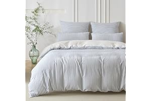 ‎SOULFUL SOULFUL Bettwäsche 135x200 Baumwolle 4teilig, Jacquard Gestreift Gewaschene Baumwolle Bettwäsche-Sets Boho Atmungsaktiv Öko-Tex 100 Zertifiziert-Denim Blau