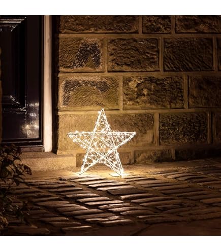 Déco De Noël Étoile Lumineuse De 36cm En Bois Gris à Piles