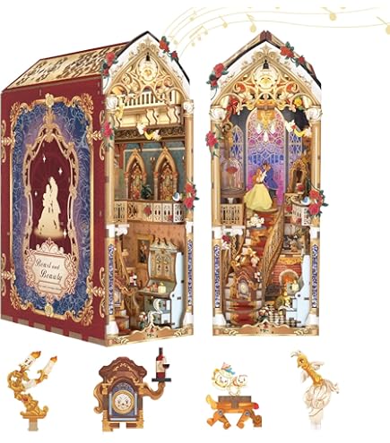 Tonecheer Book Nook Kit 3D houtpuzzel DIY modelbouwpakket voor volwassenen, miniatuur huis met licht, leuk cadeau(Leonardo da Vinci
