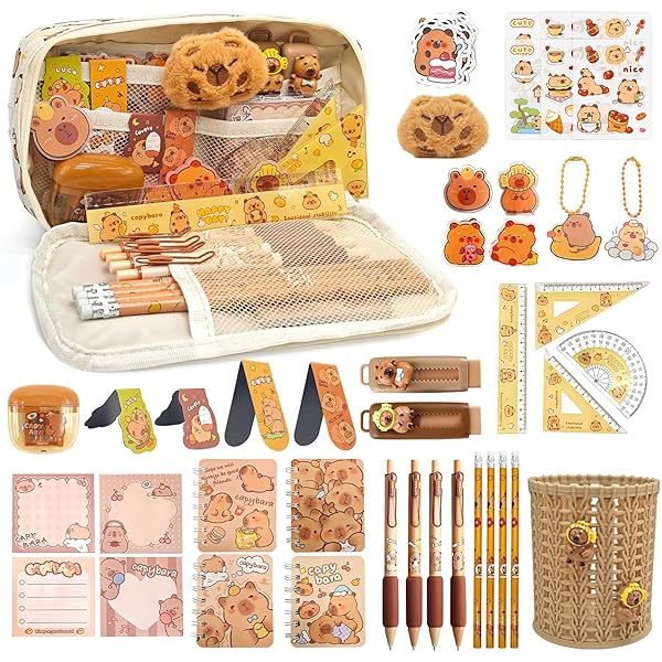 Trousse à Crayons Capybara Grande Capacité | Pochette Rangement Stylos Avec Porte-clés & Autocollants