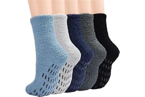 JaosWish Mens Slipper Fluffy Socks, 5 Pairs Bed Cosy Warm Thermal Socks for Men with Grippers, Winter Fleece Cozy Comfy Fuzzy Socks Non Slip 6-10 for Home Sleeping