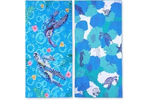 Queenshin Mikrofaser Strandtuch Strandhandtuch 2 Stück - Handtuch Strandlaken Badetuch Groß 150 x 75 cm, Super Saugfähig Sandfreie Schwimmhandtücher für Männer und Frauen Blaue Schildkröte