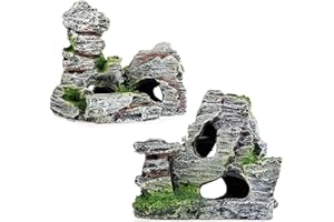 WANGZAIZAI 2 piezas de cueva decorativa para mascotas y acuario, resina vista de montaña, paisajismo de estanques de peces 11 x 9 x 11 cm, 10 x 5,5 x 10 cm