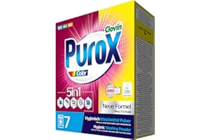 CLOVIN PUROX PUROX COLOR Lessive en Poudre (7 Lavages) – pour Textiles Colorés, Élimine les Taches, Formule Optimisée, Anti-Calcaire, Carton 490 g