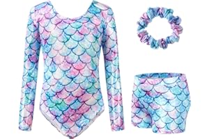 Surgoal Gymnastics Leotards for Girls with Short Long Sleeve Sparkle Ballet Dance Unitard Gymnastics Athletic Outfit 3Pcs for Kids 3-12 Years