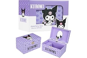 Hello Kitty Sanrio Kuromi Musical Jewellery Box Girls Gift Ideas Tweens Kawaii Bedroom Decor Wind Up Music Box Mirror Storage Drawers Anime Gifts for Her (Purple Kuromi)