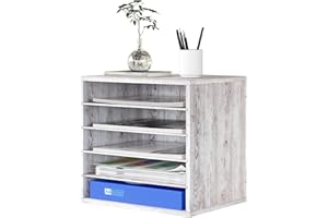 Senhoglb Mail Sorter Organiser, Letter Size Wood Desktop File Organiser, Sturdy Paper Storage Office Supplies with Adjustable Shevles for Office，5 Compartments Whitewashed