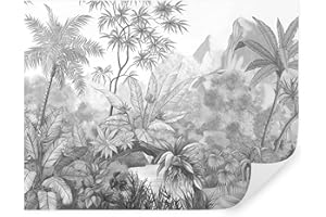 TAPEKO - Carta da parati moderna jungle 400x280 cm, fotomurali serie premium design, tropicale in bianco e nero, carta da parati per camera letto, soggiorno, u59039