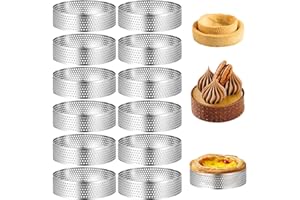 QGGTQG Moldes para tartas de mousse, 12 unidades, anillos de postre con agujeros, 6 cm, anillo para tartas de postre, pequeño anillo de mousse, acero inoxidable, perforado, para mousse, tartas, mini