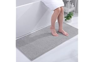 Homaxy Tappetino da bagno in ciniglia, antiscivolo, lavabile, morbido, in ciniglia, assorbente, per bagno, 60 x 120 cm, grigio chiaro