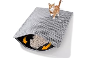 ONDWARE Cat Litter Mat, 37×61 cm Double Layer Litter Box Mat,Waterproof Cat Mat for Litter Box(Gray)