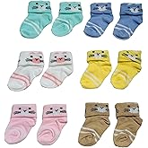 Infantbond New Born Baby Cotton Baby Socks Multicolor Socks (Pack of 6 | 0-6 Months) (Mix colours & designs)